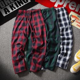 Men Full Cotton Plaid Trousers Slim Fit spring Men's Slim casual Long Pants pantalones hombre Male Harem Jogger Pants 201118