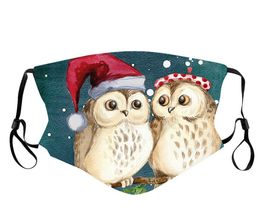 Christmas Owl Print face masks Washable Windproof Protective Reusable Cute Mouth Adjustable Warm cotton face mask by DHL