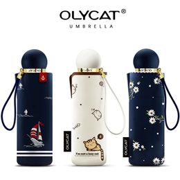 OLYCAT Mini Sun Umbrella Five Folding Black Coating Portable Pocket Women Umbrellas Brand Windproof Parasols Summer Paraguas 201112