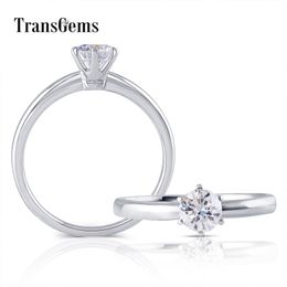 TransGems Solid 18K 750 White Gold Center 0.5CTW 5mm F Color Round Moissanite Engagement Ring for Women Wedding Birthday Gifts Y200620