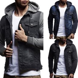 New Denim Jacket Men Hooded Sportswear Outdoors Casual Fashion Jeans Jackets Hoodies Cowboy Mens Jacket Coat Fitness 201218