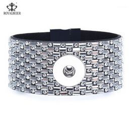 Tennis RoyalBeier Wide Leather Matte And Bright Magnet Buckle Bracelet For Women Pulseras Rhinestone Fit 18mm/20mm DIY Snap Buttons1