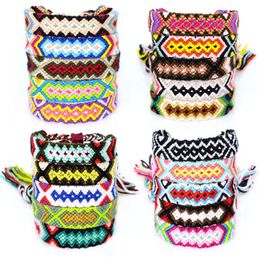 Retro Bohemian Braided Bracelet Party Favour Cotton Thread Handmade Ethnic Rainbow Lucky Transit Bracelets Mixed Colours