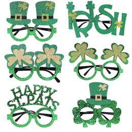 St. Patrick's Day Decoration Glasses Green Hat Clover Party Children Dress Up Frame Holiday Decorate W1