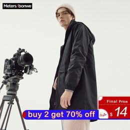 Metersbonwe Men Summer Casual Long Jacket Trench Coats Men Fashion Hooded Solid Warm Windbreaker Pocket Trench Jacket 201123