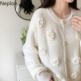 Women's Knits & Tees Neploe Knitwear Cardigan Women Heavy Embroidery 3D Floral Sweaters O-neck Thicked Sueter Korean Vintage Tops Coat 98241
