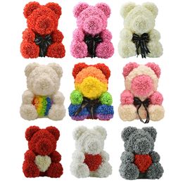 Dropshiping Luxury Rose Bear Heart Teddy Bear Rose Artificial PE Flowers Wedding Birthday Valentines Christmas Gifts for Women 201222