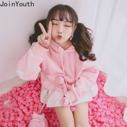 Joinyouth Harajuku Embroidery Oversized Hoodie Vinlet Thicken Hoodies Fashion Korean Tops Loose Sweet Heart Pink Sweatshirt 201204