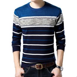 Spring Autumn Fashion Striped Knit Sweater Fleece Thick Men's Warm Comfy Burgundy Long Sleeve Slim Pullover Casual Clothing LJ200919