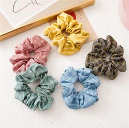 2020 Retro Hair Scrunchies Plaid Large Intestine Hair Ring Elastic Scrunchie Hairbands Women Ponytail Holder Hair Accessories 12 Colours