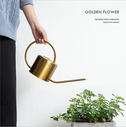 Golden Brass Watering Can Watering Pot Home Gardening Long Mouth Kettle Metal Garden Decors Waterings Spray Can 201204