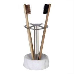marble bathroom vanity Australia - Toothbrush Holder Stand, Holds Up To 4 Toothbrushes for Bathroom Vanity Countertop, Natural Marble+304 Stainless Steel F19B 220112