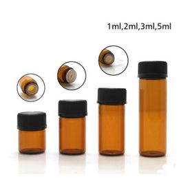 New 1ml 2ml 3ml 5ml Mini Amber Glass Essential Oil Bottle Orifice brown bottle Reducer cap Refillable Bottles Brwon Vials