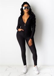 New Fall winter Women tracksuits jacket+pants two pieces set long sleeve sportswear casual sweatsuits jogger suit solid color black outfits 3966