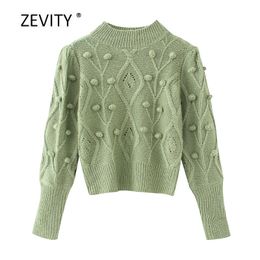 Zevity new women fashion solid color ball appliques knitting sweater ladies long sleeve casual sweaters chic pullovers tops S309 201111