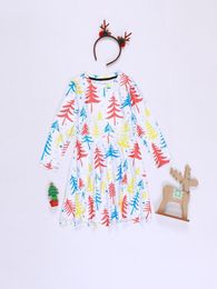 Girls Christmas Tree Print Smock Dress SHE