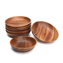 Large soup bowl wood handmade healthy food containers dinner dishes vintage salad rice Japanese style tableware noodles 201214