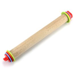 Bakeware Adjustable Wood Rolling Pin with Removable Rings