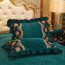 2pcs Crystal Velvet Quilted Cotton Lace Pillow Case Cover Rectangle Home Decor Pillow Sham Winter Warm 48x74cm 201114