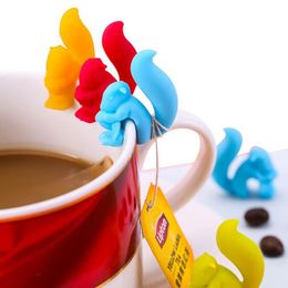 Tea Tools Cute Snail Squirrel Shape Silicone Teas Bag Holder Cup Mug Clip Candy Colours Gift DH8856