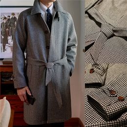Winter Suit Coat Houndstooth Outfit One Piece Long Length Custom Made British Style with Sash Party Tuxedo