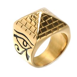 Stainless Steel The Ancient Egypt Gold Evil Eye of Horus Masonic Ring Jewel Items Religious Egypt Egyptian Pyramids Rings Gifts For Men