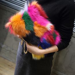 2022 bolsa de couro fox Novos 2019 couro das mulheres coloridas ombro das mulheres reais Fox Fur Causal Clutch Bag Lady Cadeias bolsa de luxo Q1117