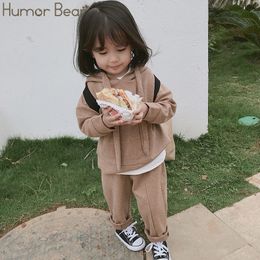 Humour Bear New Girls Children Clothing Set Autumn Clothes Tracksuit Set Long Sleeve Cap Top + Trousers 2Pcs Girls Sport Suits LJ200917