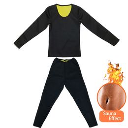 Sauna Suit Shapewear Weight Loss Corset Neoprene Sweat Sauna Shirt Body Shapers Long Sleeve Shirt + Pant Waist Trainer 201222