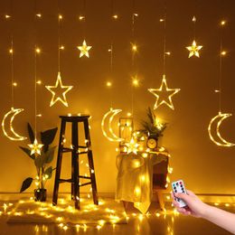 3.5M Garland Moon Star LED String Lights Remote Control Christmas Wedding Holiday Light Indoor/outdoor Decoration Light EU 220V Y201020