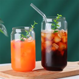 480ml/16oz Sublimation Cola Glass Beverage Mug 350ml/12oz Juice Can With Bamboo Lid And Plastic Straw Milk Bottle Cup Tumbler Enviroment-friendly Office