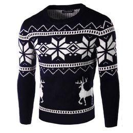 E-Baihui 2021 Autumn and Winter Men's Round Neck Sweater Casual Tights Christmas Snowflake Elk Print Pullover Afii-myahob