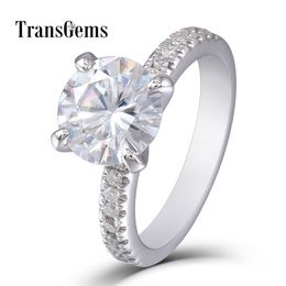 Transgems 2ct Gold Ring 2 ct 8mm Diamond 14K 585 White Gold Engagement Wedding Ring for Women Y200620