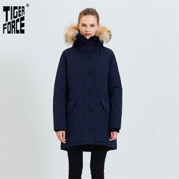 Tiger Force Women Winter Jacket Thickened Warm Parka with Real Fur Hood Waterproof Windproof Outdoor Snowjacket Padded Coat 201212