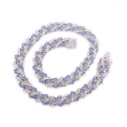 Blue crystal hip hop necklace for women miami cuban link chain rapper punk iced out red rhinestone rose gold silver Colour choker1