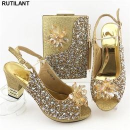 Italian Designer sparkly prom shoes and Bag Set with African Special Materials and High Heels - 8 CM (with Bags)