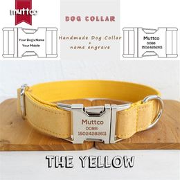 MUTTCO engraved metal buckle dog collar THE YELLOW personalized dog ID tag collar 5 sizes nameplate anti-lost pet supply LJ201112