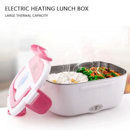 12V 110V 220V Electric Heated Lunch Box Portable 2 in 1 Car& Home US Plug/EU Plug Bento Boxes Stainless Steel Food Container 201029
