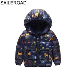 SAILEROAD Animal Dinosaur Pattern Baby Boy Winter Jackets Coat Little Boys Hood Coat for Children Parka Winter Kids Clothes LJ201125