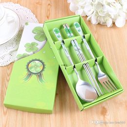 High Quality Stainless Steel Tableware Box Set Custom Printing Chinese Style Wedding Gift Durable Chopstick Spoon Dinnerware Set RRA11900