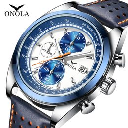 Mode neue beliebte Onola Business Casual multifunktionale Herren Quarz Lederarmband wasserdichte Uhr Armbanduhren
