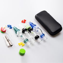 Headshop214 CSYC NC039 Glass Bong Smoking Pipes Bag Set 10mm 14mm Quartz Ceramic Nail Clip Dabber Tool Silicon Jar Tower Style OD 38mm Colorful Dab Rig Bubbler Bongs