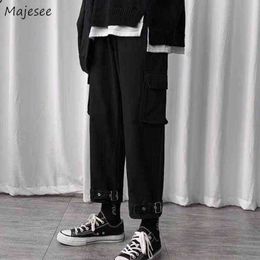 Casual Pants Loose Pockets Elastic Waist Solid Simple Plus Size 3XL Ins Adjustable Mens Korean Style Harajuku All-match Ulzzang H1223