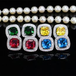 Multicolor Square Stud earring designer for women Party AAA Cubic Zirconia Designer Earringsopper Jewellery White Blue Red Diamond Silver Gemstone Earrings Gift