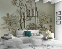 European Style Retro 3d Wallpaper Style 3D Relief Golden Ancient Castle Background Wall Mural Custom 3d European Style Wallpaper