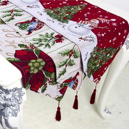 Christmas Party Linen Table Runner Merry Christmas Decorations for Home Snowman Xmas Tree Table Runner Happy New Year 2021 201028