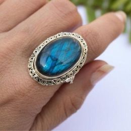 Wedding Rings Vintage Female Crystal Oval Thin Ring Classic Silver Colour Engagement Dainty Blue Zircon For Women
