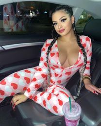 Women Nightwear Jumpsuits Playsuit Workout Button Skinny Hot Print long sleeve V-neck Onesies Plus Size Rompers