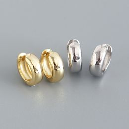 Anti-Allergic 925 Silver Earrings Yellow Gold Plated Shiny Smooth Wide Earrings Hoops for Men Women Nice Jewelry Gift