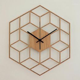 Wall Clocks Modern Large Silent Hexagonal Quartz Battery Operated Home Decor Office Geometry Bamboo Wood Bedroom Gift Clock1